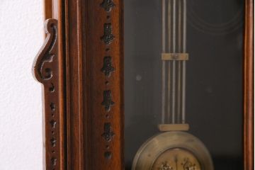 アンティーク時計　大正昭和初期　SEIKOSHA(精工舎、セイコー)　ゼンマイ式　スリゲル型　琺瑯文字盤　凝った意匠が目を引く掛け時計(古時計、柱時計、座敷時計)(R-045482)
