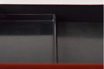 明治〜大正　古い硯箱(堆朱?、木製、彫刻、楼閣、山水)(R-045484)