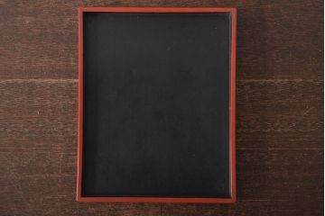明治〜大正　古い硯箱(堆朱?、木製、彫刻、楼閣、山水)(R-045484)