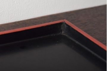 明治〜大正　古い硯箱(堆朱?、木製、彫刻、楼閣、山水)(R-045484)