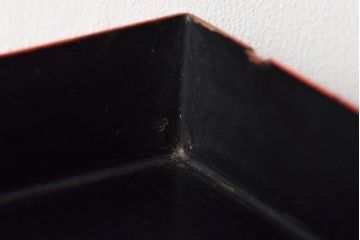 明治〜大正　古い硯箱(堆朱?、木製、彫刻、楼閣、山水)(R-045484)