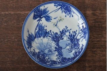 明治〜大正　其王軒豊吉製　柘榴文　染付皿5枚(中皿、和食器)(R-045488)