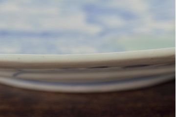 明治期　花籠図　染付　楕円皿(伊万里焼、和食器)(R-045489)