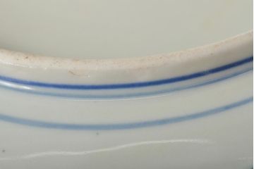 明治期　花籠図　染付　楕円皿(伊万里焼、和食器)(R-045489)