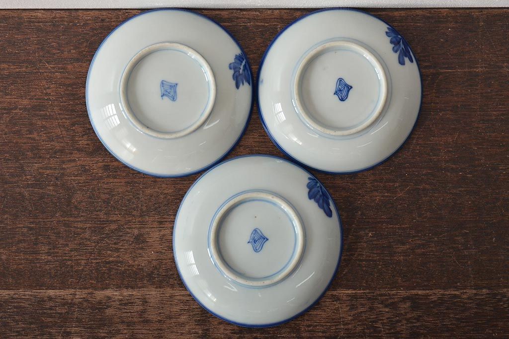 明治〜大正　蕪の図　染付小皿3枚(古染付、中国?)(R-045493)