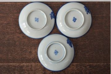 明治〜大正　蕪の図　染付小皿3枚(古染付、中国?)(R-045493)