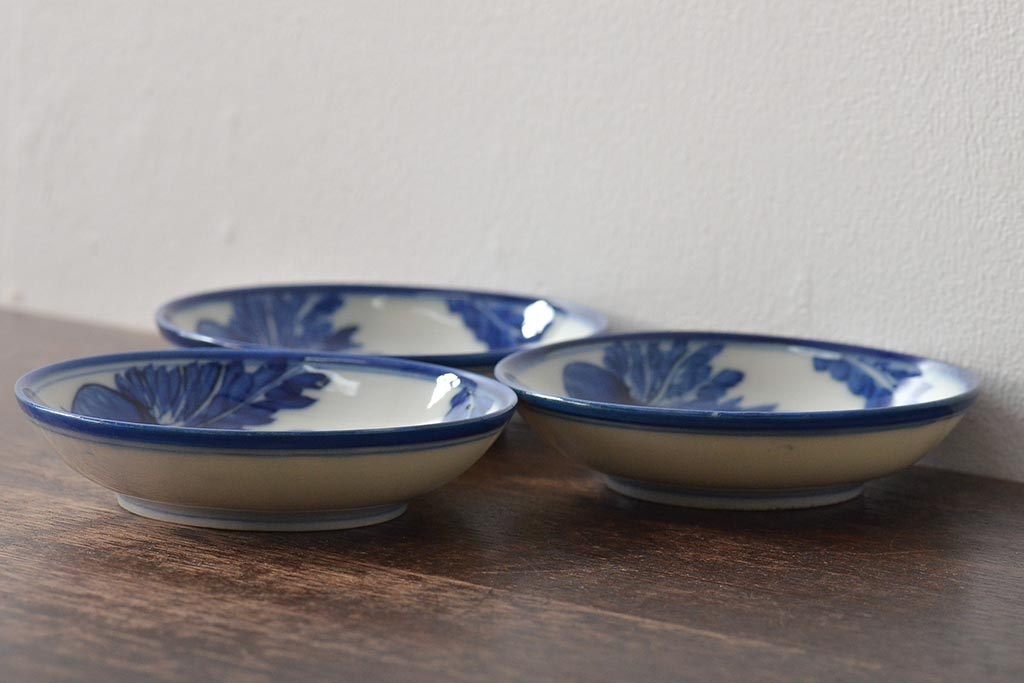 明治〜大正　蕪の図　染付小皿3枚(古染付、中国?)(R-045494)