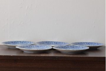 大正〜昭和初期　花蝶文6寸印判皿5枚(伊万里焼、和食器)(R-045495)