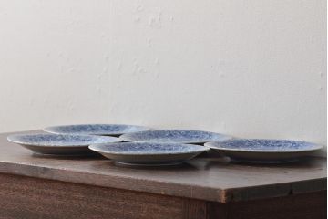 大正〜昭和初期　花蝶文6寸印判皿5枚(伊万里焼、和食器)(R-045495)