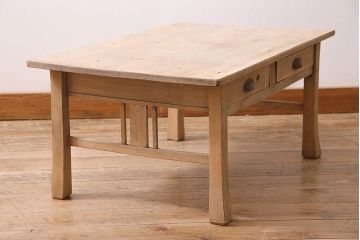 アンティーク家具　昭和初期　栓材　ストリップド(剥離)　木目が味わい深い文机(ローテーブル)(R-045496)