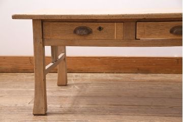 アンティーク家具　昭和初期　栓材　ストリップド(剥離)　木目が味わい深い文机(ローテーブル)(R-045496)