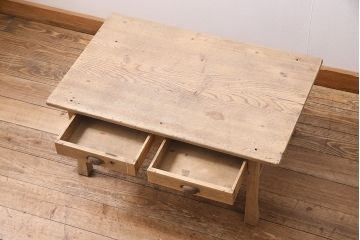 アンティーク家具　昭和初期　栓材　ストリップド(剥離)　木目が味わい深い文机(ローテーブル)(R-045496)