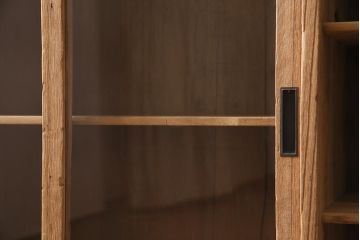 アンティーク家具　大正昭和初期　ストリップド(剥離)　桐材の柔らかな木肌が楽しめるガラス戸棚(収納棚、食器棚、キャビネット)(R-045503)