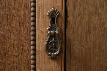 アンティーク家具　イギリスアンティーク　1910年頃　ストリップド(剥離)　オーク材　鏡付き!　キャビネット(サイドボード、収納棚、戸棚)(R-045505)