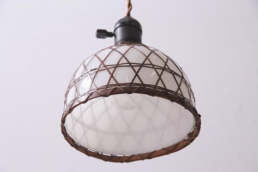 最終値下げ！電笠 乳白色 竹細工 竹編み 吊り下げ ランプシェード 昭和