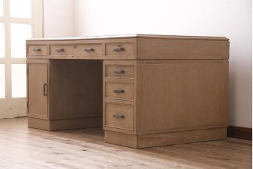 アンティーク家具　昭和中期　ストリップド(剥離)　ナラ材　組立て式　優しい色合いの木肌が素敵な両袖デスク(机、在宅ワーク、在宅用ワークデスク、作業台)(R-045519)