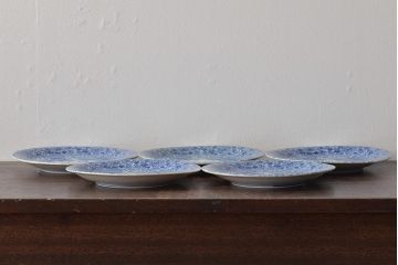 大正〜昭和初期　花蝶文6寸印判皿5枚(伊万里焼、和食器)(R-045521)