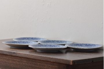 大正〜昭和初期　花蝶文6寸印判皿5枚(伊万里焼、和食器)(R-045521)