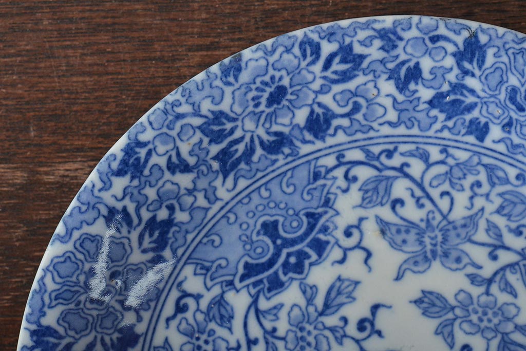 大正〜昭和初期　花蝶文6寸印判皿5枚(伊万里焼、和食器)(R-045521)