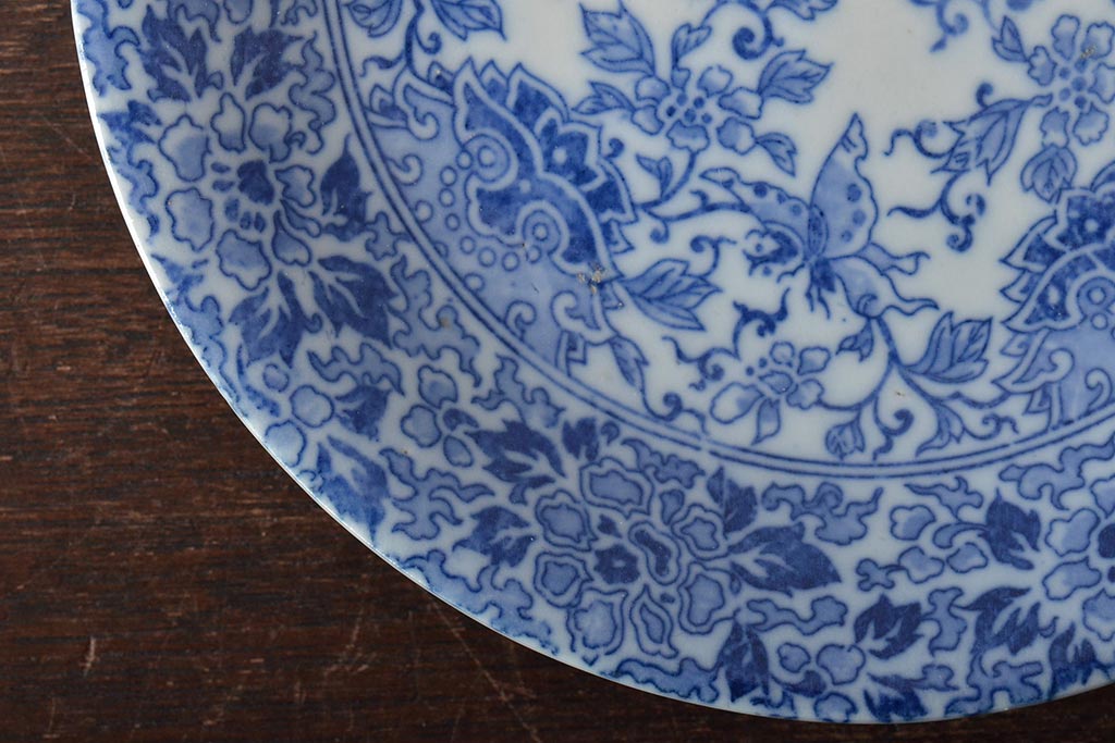 大正〜昭和初期　花蝶文6寸印判皿5枚(伊万里焼、和食器)(R-045521)