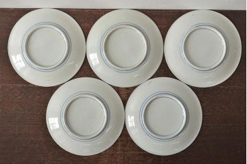 大正〜昭和初期　花蝶文6寸印判皿5枚(伊万里焼、和食器)(R-045521)