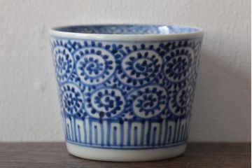 江戸〜明治期　古伊万里　蛸唐草文染付　蕎麦猪口2客(和食器)(R-045522)