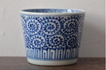 江戸〜明治期　古伊万里　蛸唐草文染付　蕎麦猪口2客(和食器)(R-045522)