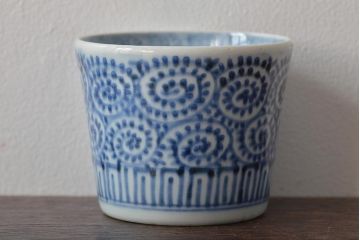 江戸〜明治期　古伊万里　蛸唐草文染付　蕎麦猪口2客(和食器)(R-045523)