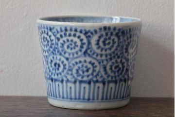 江戸〜明治期　古伊万里　蛸唐草文染付　蕎麦猪口2客(和食器)(R-045523)