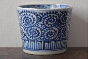 江戸〜明治期　古伊万里　蛸唐草文染付　蕎麦猪口2客(和食器)(R-045524)