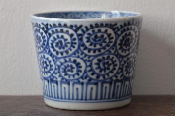 江戸〜明治期　古伊万里　蛸唐草文染付　蕎麦猪口2客(和食器)(R-045524)