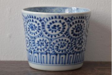 江戸〜明治期　古伊万里　蛸唐草文染付　蕎麦猪口2客(和食器)(R-045525)
