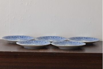 大正〜昭和初期　花蝶文6寸印判皿5枚(伊万里焼、和食器)(R-045526)