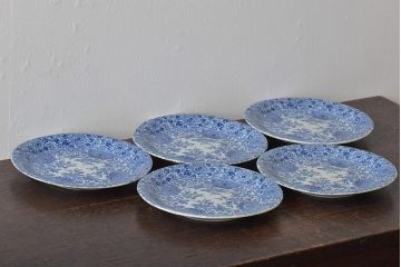 大正〜昭和初期　花蝶文6寸印判皿5枚(伊万里焼、和食器)(R-045526)