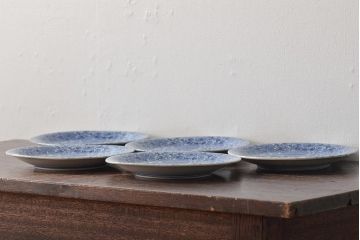 大正〜昭和初期　花蝶文6寸印判皿5枚(伊万里焼、和食器)(R-045526)