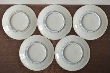 大正〜昭和初期　花蝶文6寸印判皿5枚(伊万里焼、和食器)(R-045526)