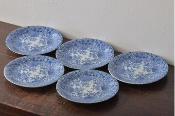 大正〜昭和初期　花蝶文6寸印判皿5枚(伊万里焼、和食器)(R-045526)