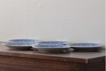 大正〜昭和初期　花蝶文6寸印判皿5枚(伊万里焼、和食器)(R-045527)