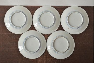 大正〜昭和初期　花蝶文6寸印判皿5枚(伊万里焼、和食器)(R-045527)