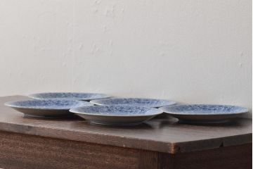 大正〜昭和初期　花蝶文6寸印判皿5枚(伊万里焼、和食器)(R-045528)