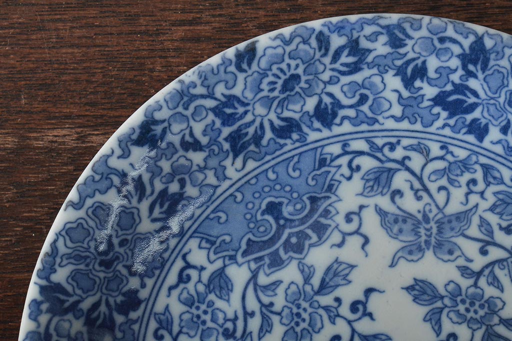 大正〜昭和初期　花蝶文6寸印判皿5枚(伊万里焼、和食器)(R-045528)