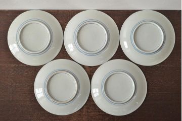 大正〜昭和初期　花蝶文6寸印判皿5枚(伊万里焼、和食器)(R-045528)