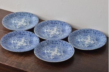 大正〜昭和初期　花蝶文6寸印判皿5枚(伊万里焼、和食器)(R-045528)