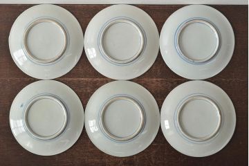 大正〜昭和初期　花蝶文6寸印判皿6枚(伊万里焼、和食器)(R-045529)