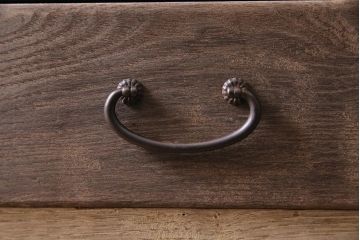 アンティーク家具　昭和初期　ストリップド(剥離)　すっきりとした佇まいのレトロなガラス戸棚(収納棚、食器棚、キャビネット)(R-045532)