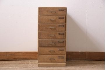 アンティーク家具　和製　ストリップド(剥離)　ナラ材の風合いが素朴な小引き出し(引き出し、小物収納、小物入れ)(R-045557)