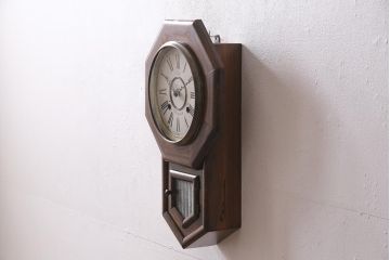 アンティーク時計　明治　山田時計(山田時計製造工場)　YA印　電池式　八角合長型の柱時計(掛時計、八角柱時計、八角時計)(R-045563)