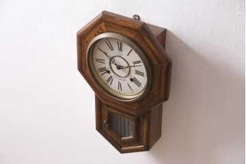 アンティーク時計　明治　山田時計(山田時計製造工場)　YA印　電池式　八角合長型の柱時計(掛時計、八角柱時計、八角時計)(R-045563)