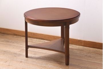 和製ビンテージ　オールドマルニ　maruni(マルニ木工)　棚付き　三角形の棚がお洒落なコーヒーテーブル(サイドテーブル、ラウンドテーブル)(R-045566)