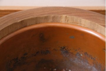 アンティーク雑貨　昭和初期　大胆な杢目が目を引く桐火鉢(木製火鉢、手あぶり)(R-045585)